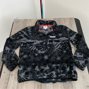 Obermeyer Womens 1/4 Snap Button Fleece Pullover Floral Foliage Medium